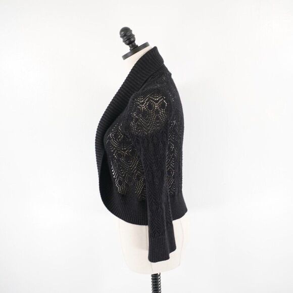 INC International Concepts Black‎ Cowl Lapel Lace Knit Cardigan Small Sweater - Picture 3 of 6